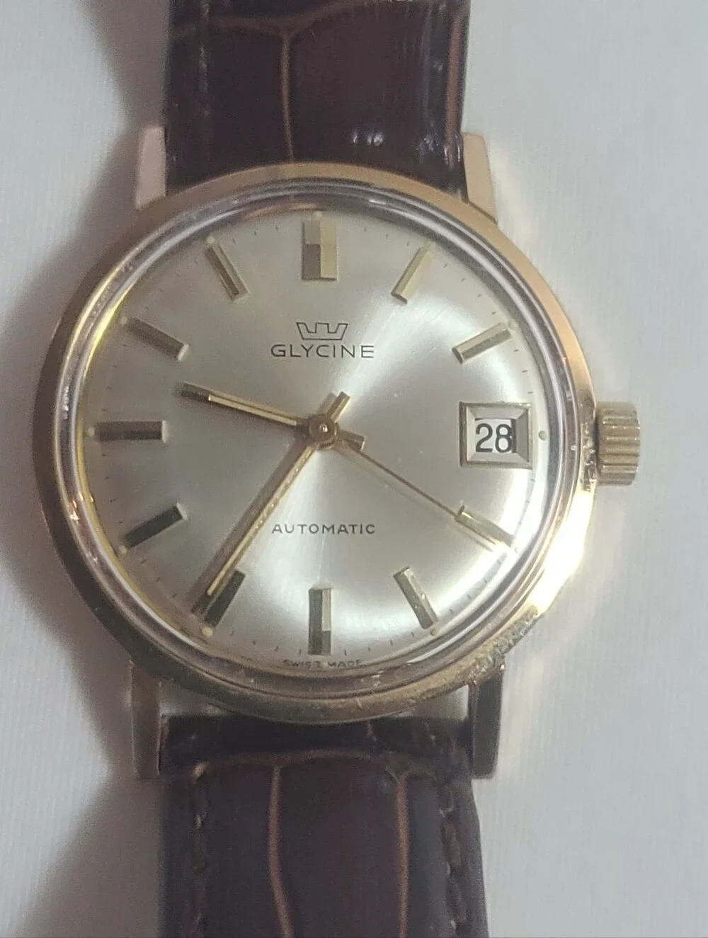 Glycine Vintage Automatic Swiss Made Gold Tone Date Watch